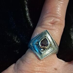 Elegant Sterling Silver & Amethyst Heart Ring With Flare Sz 6.0